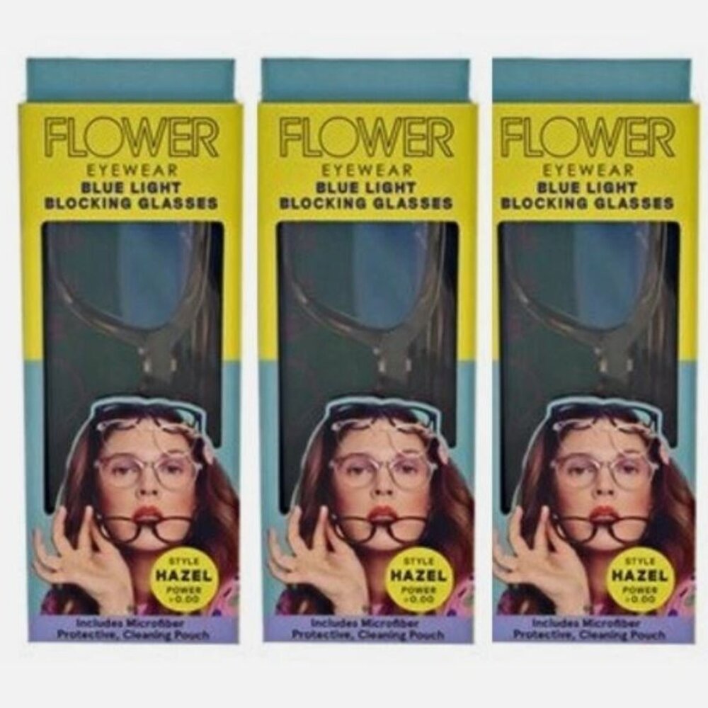 Set of 3 - Flower Eyewear Blue Light Blocking Glasses, Style: Hazel Power: +0.00